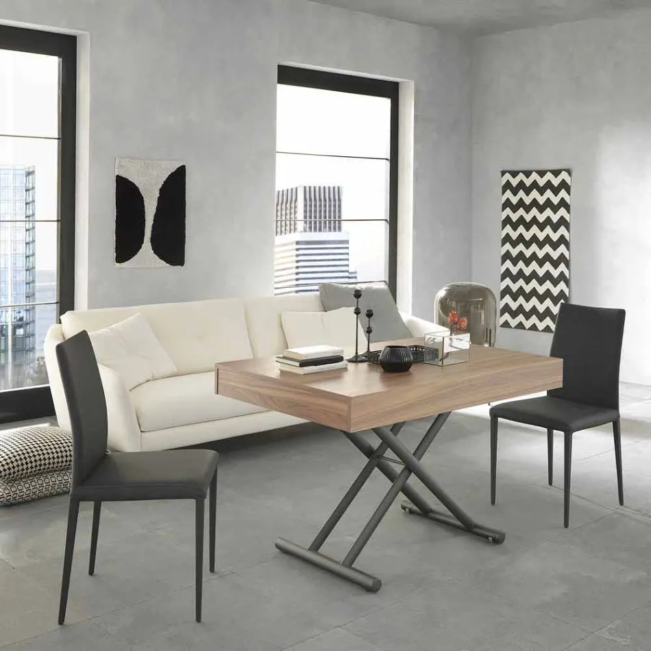 Moderní transformovatelný konferenční stolek ze dřeva a kovu vyrobený v Itálii - Fabio Viadurini