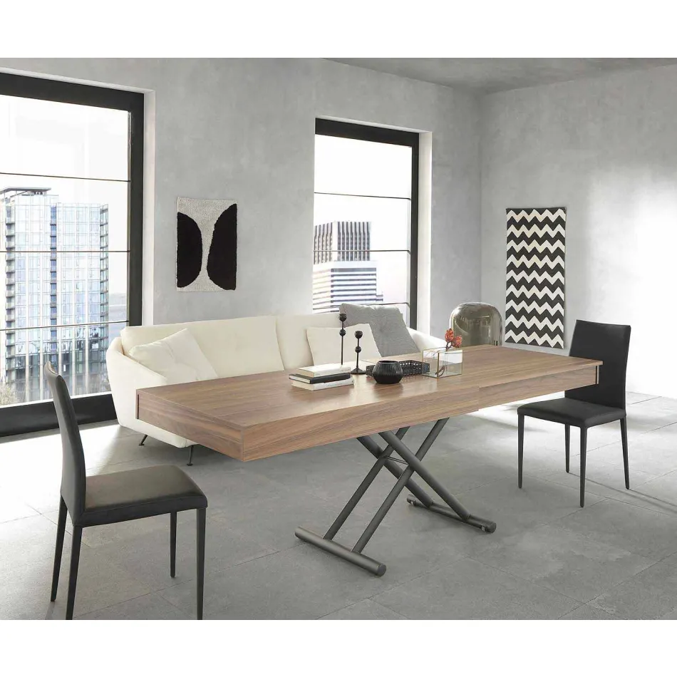 Moderní transformovatelný konferenční stolek ze dřeva a kovu vyrobený v Itálii - Fabio Viadurini