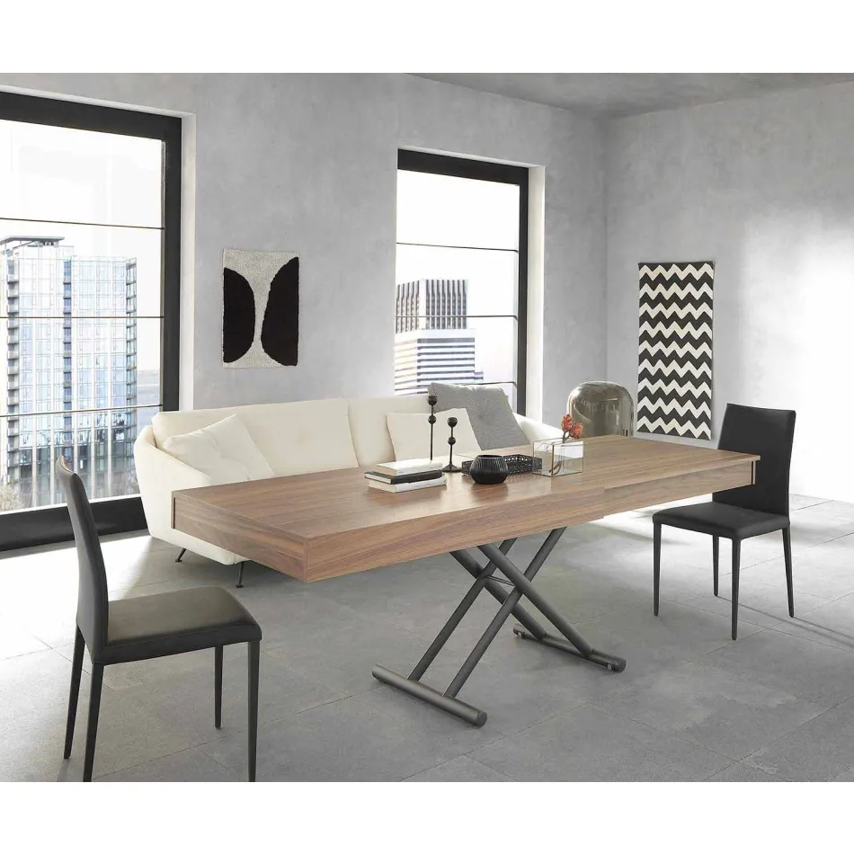 Moderní transformovatelný konferenční stolek ze dřeva a kovu vyrobený v Itálii - Fabio Viadurini