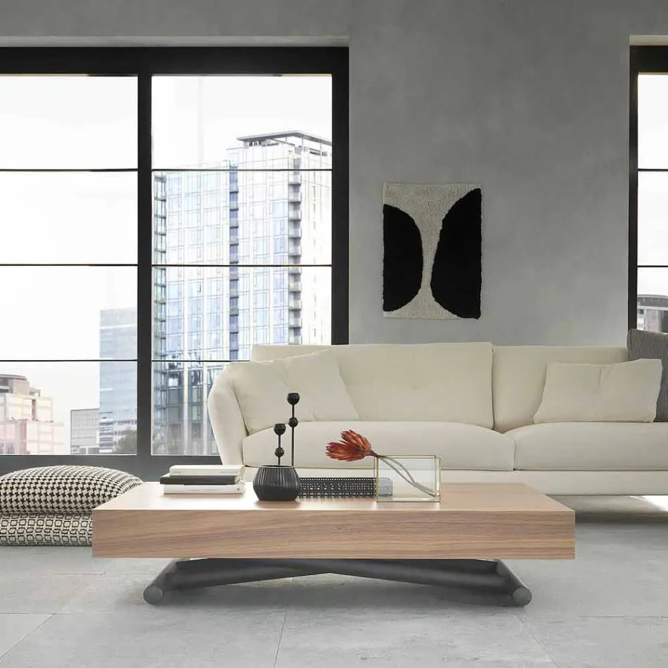 Moderní transformovatelný konferenční stolek ze dřeva a kovu vyrobený v Itálii - Fabio Viadurini