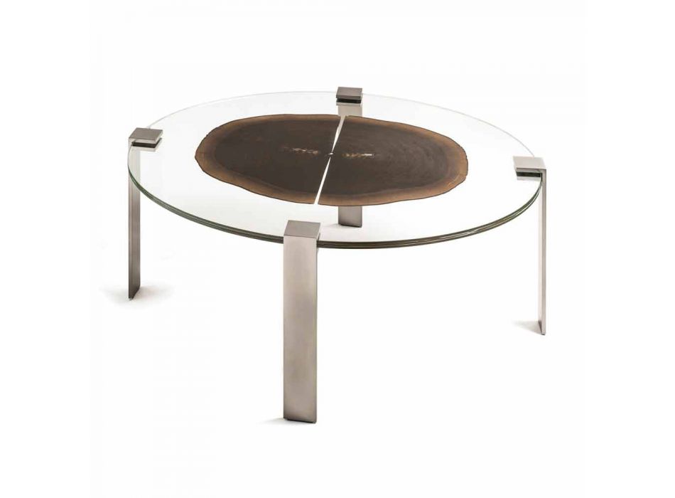 Konferenční stolek oválný káva top moderní s sklo a dřevěné podlahy Buck 2 Viadurini