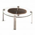 Konferenční stolek oválný káva top moderní s sklo a dřevěné podlahy Buck 2