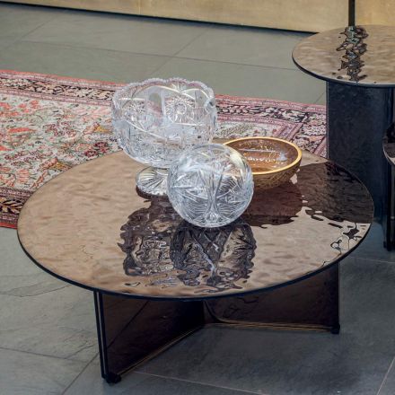 Kulatý skleněný konferenční stolek do obývacího pokoje 3 velikosti - Imolao Viadurini