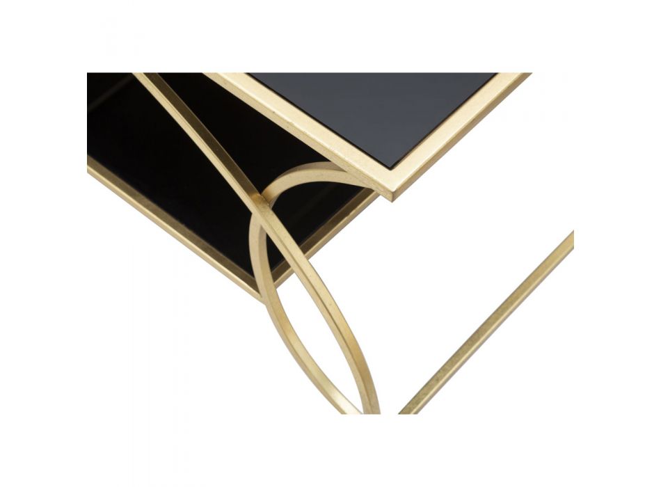 Obdélníkový železný konferenční stolek s černou skleněnou deskou - symbol Viadurini