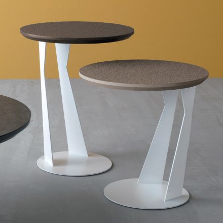 Kulatý konferenční stolek ze šikmého kovu a keramiky 3 velikosti – Coriko Viadurini