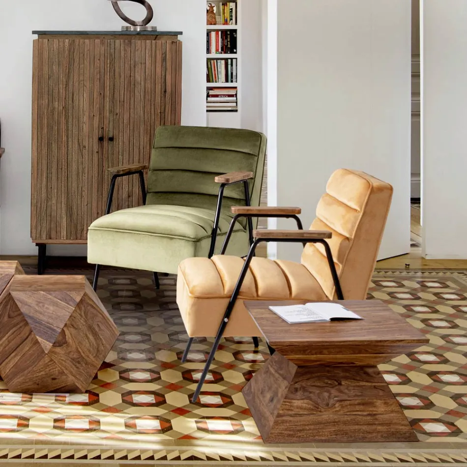 Homemotion Pyramidal Sheesham Wood Konferenční stolek - Torrice Viadurini