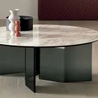 Kulatý konferenční stolek s keramickou deskou a kouřovými skleněnými nohami - náhodně Viadurini