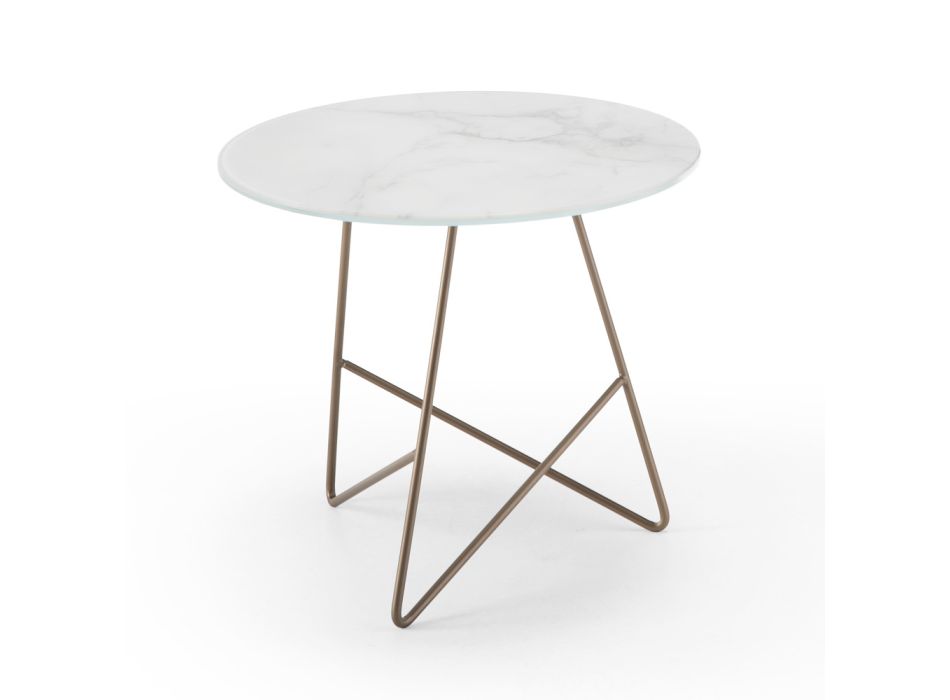 Kulatý konferenční stolek z luxusního kovu a skla s mramorovým efektem - Magali Viadurini