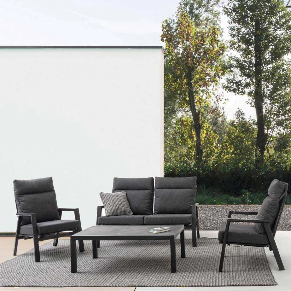 Venkovní konferenční stolek s hliníkovou základnou a keramickou deskou - Maino Viadurini