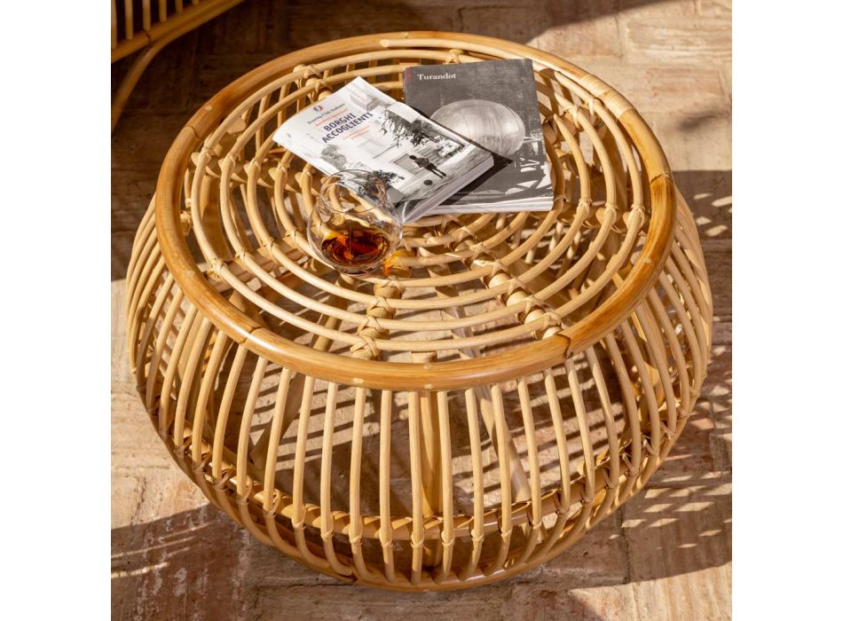 Venkovní konferenční stolek z přírodního ratanu tkaný kompletně ručně - Bellaria Viadurini