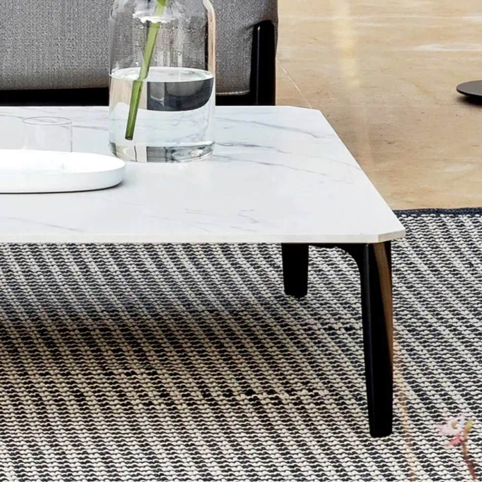 Čtvercový venkovní konferenční stolek z hliníku a vysoce kvalitní kameniny - Filomena Viadurini