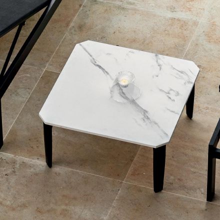 Čtvercový venkovní konferenční stolek z hliníku a vysoce kvalitní kameniny - Filomena Viadurini
