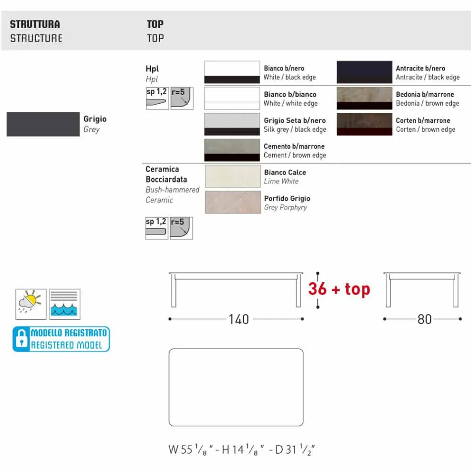 Varaschin systém venkovní designový stůl z lakovaného hliníku Viadurini