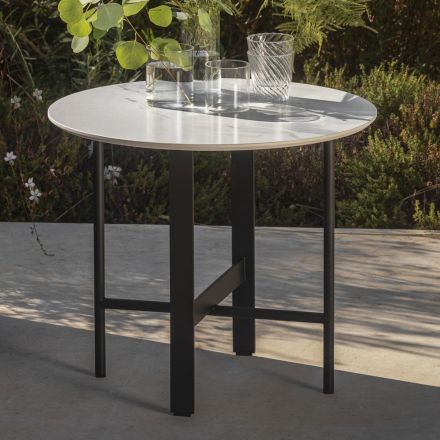 Zahradní konferenční stolek z kameniny a oceli Made in Italy – Začněte Myyour Viadurini