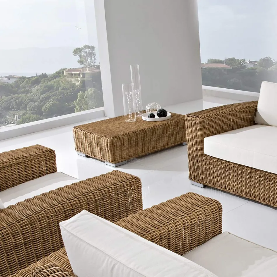 Zahradní konferenční stolek z ručně tkaného polyratanu - Yoko Viadurini