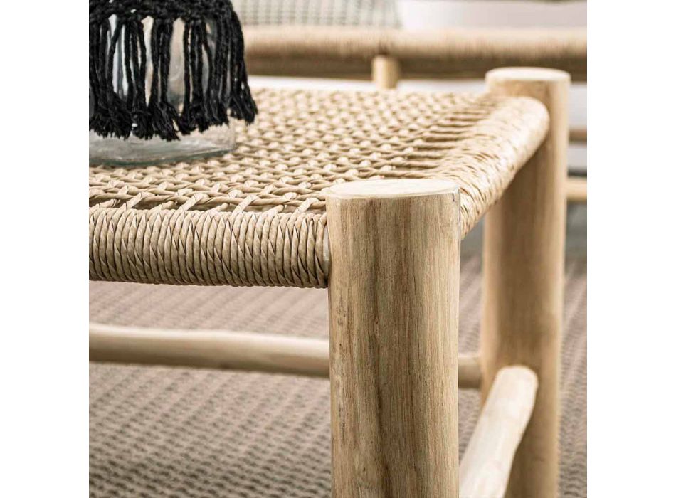 Zahradní konferenční stolek z teakových větví se špičkou z tkaných vláken - Tecno Viadurini