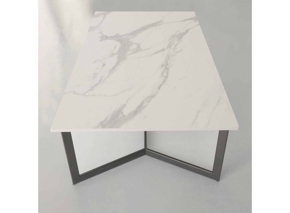 Konferenční stolek s efektem Hpl Top White Marble vyrobený v Itálii - Indio Viadurini