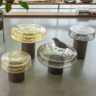 Konferenční stolek se skleněnou deskou a kovovou základnou Made in Italy - Batulla Viadurini