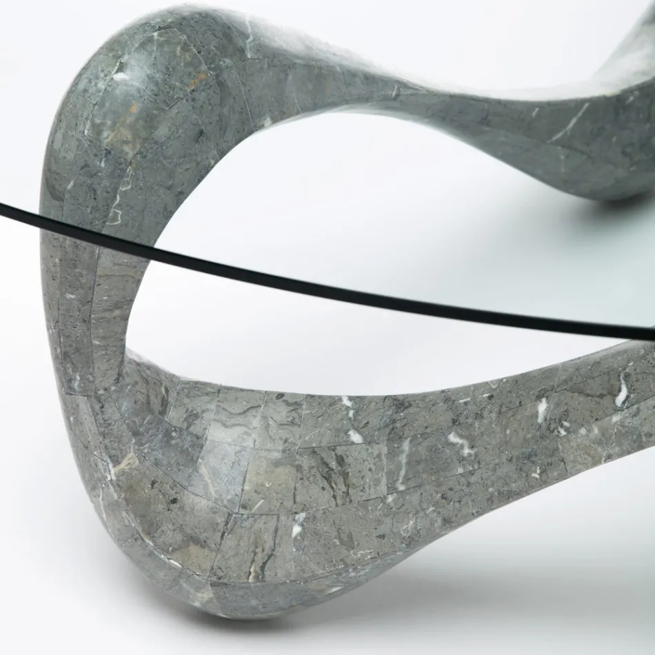 Konferenční stolek se skleněnou deskou a základnou z fosilního kamene - Kalifornie Viadurini