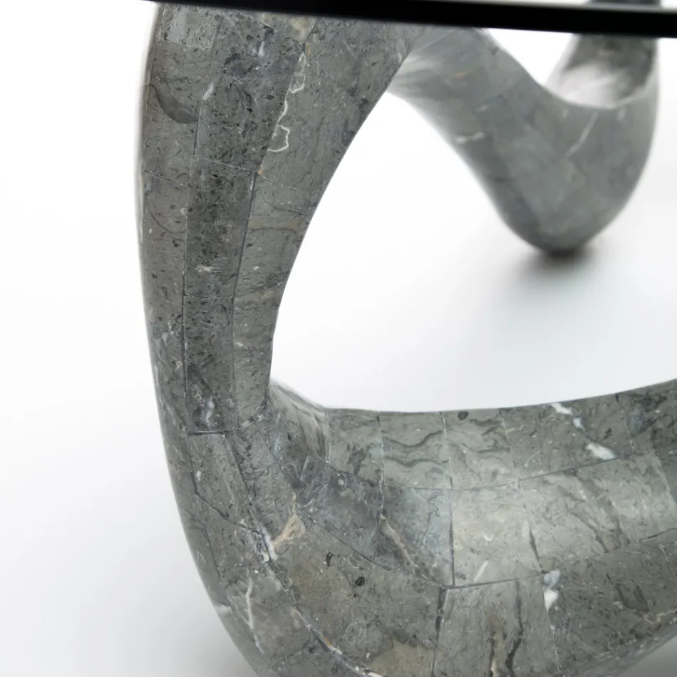 Konferenční stolek se skleněnou deskou a základnou z fosilního kamene - Kalifornie Viadurini