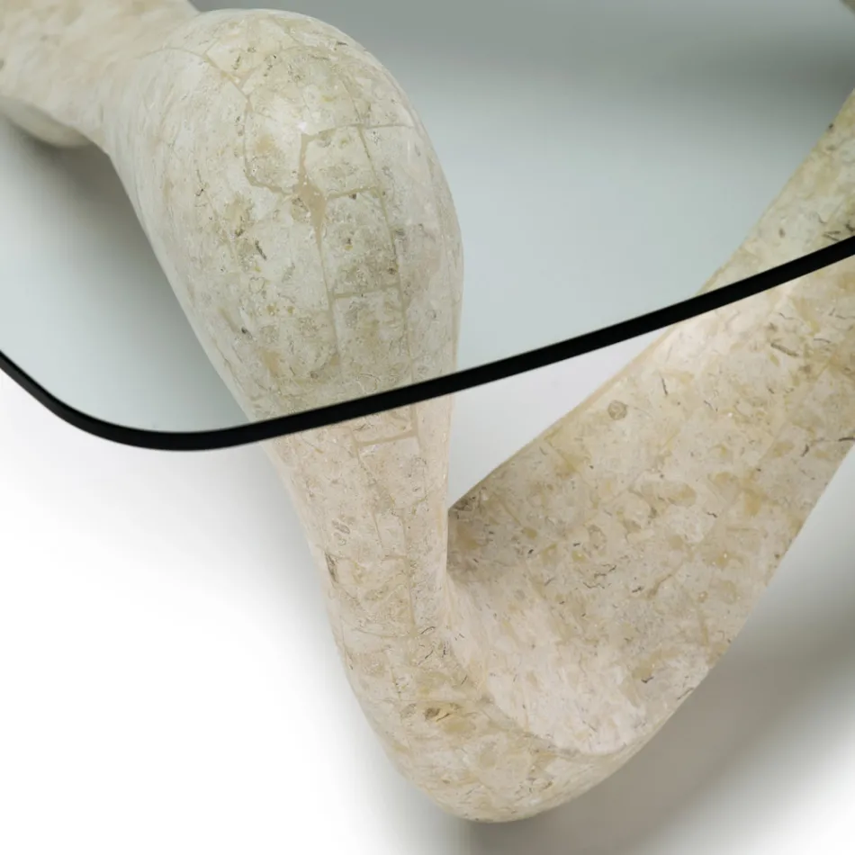 Konferenční stolek se skleněnou deskou a základnou z fosilního kamene - Kalifornie Viadurini