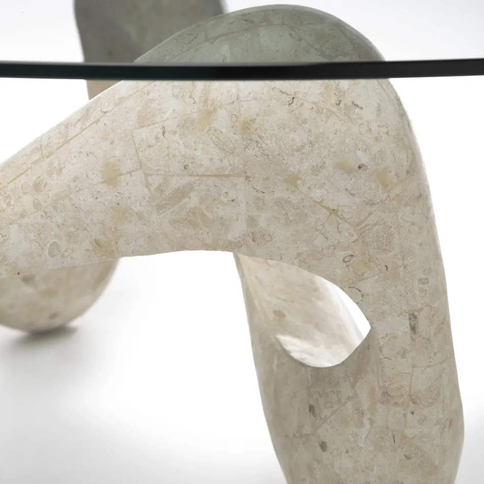 Konferenční stolek se skleněnou deskou a základnou z fosilního kamene - Kalifornie Viadurini