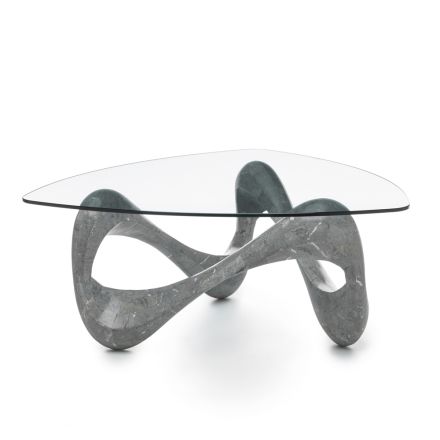 Konferenční stolek se skleněnou deskou a základnou z fosilního kamene - Kalifornie Viadurini