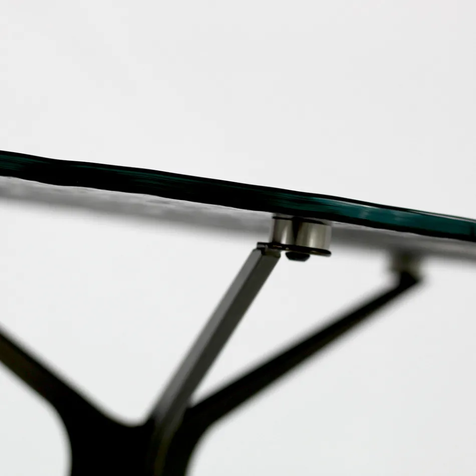 Konferenční stolek s kulatou skleněnou deskou a 3 nohami Made in Italy - Siste Viadurini