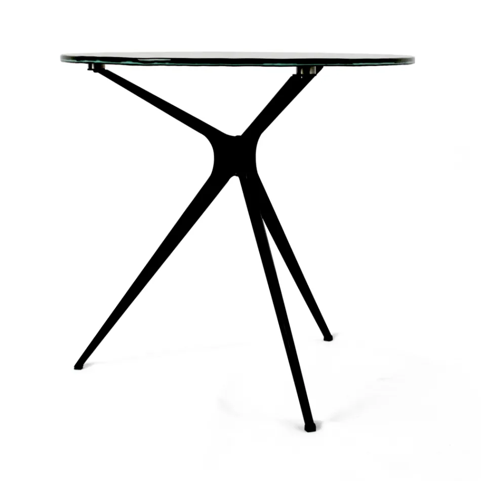 Konferenční stolek s kulatou skleněnou deskou a 3 nohami Made in Italy - Siste Viadurini