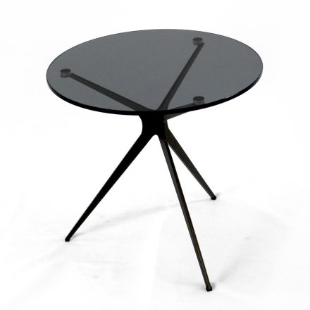 Konferenční stolek s kulatou skleněnou deskou a 3 nohami Made in Italy - Siste Viadurini