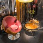 Konferenční stolek s kulatým sklem a dřevěnou deskou vyrobený v Itálii - Baviera Viadurini
