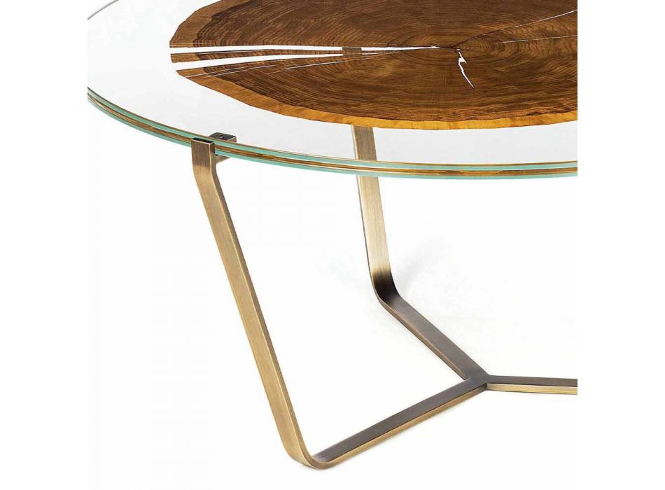 Konferenční stolek s kulatým sklem a dřevěnou deskou vyrobený v Itálii - Baviera Viadurini