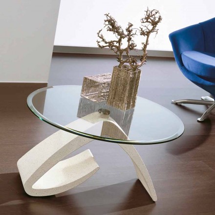 Konferenční stolek s kulatou deskou ze skla vyrobeného v Itálii, Precious - Brachetto Viadurini