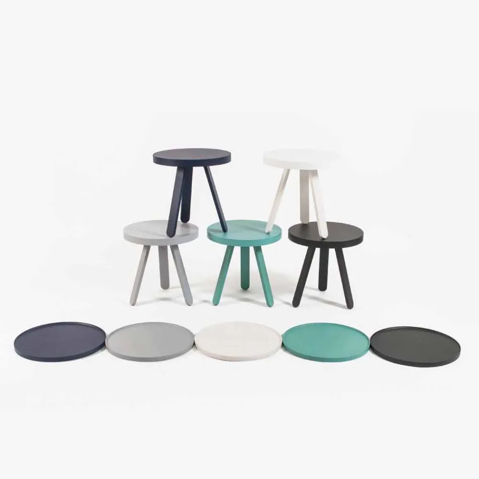 Designový konferenční stolek s kulatou deskou a nohama z masivního dřeva - Salerno Viadurini