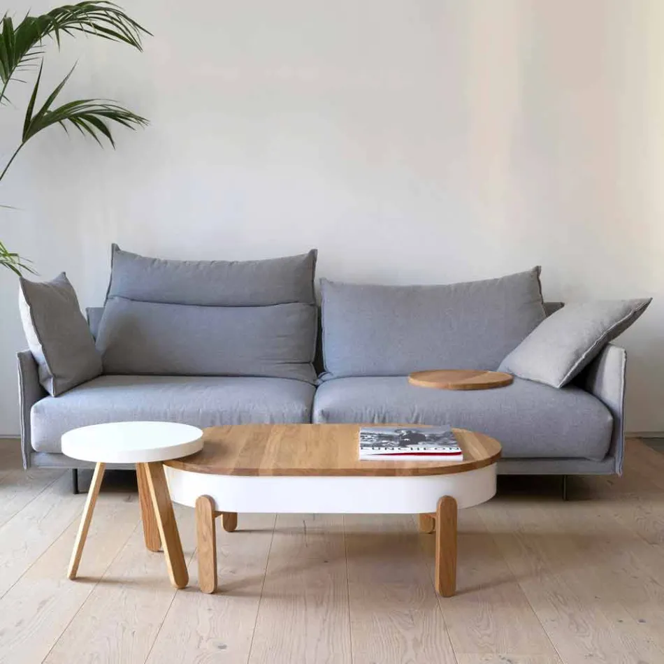 Designový konferenční stolek z masivního dřeva a lakovaného kovu - Salerno Viadurini