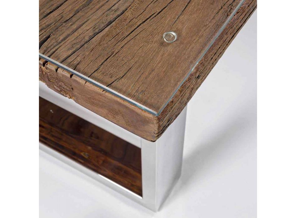 Designový konferenční stolek ze dřeva, skla a oceli Homemotion - Frederic Viadurini