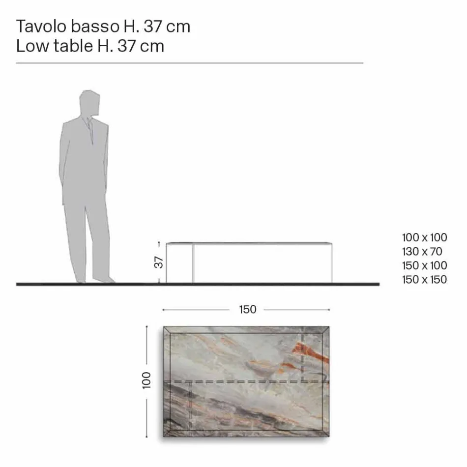 Designový konferenční stolek v mramoru se skleněnou základnou vyrobený v Itálii - Molino Viadurini