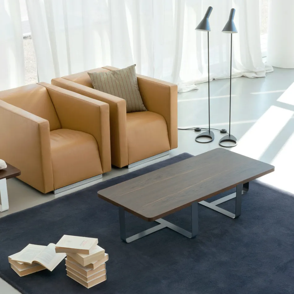 Luxusní konferenční stolek v barevném kovu a dřevěné desce - Anacleto Viadurini