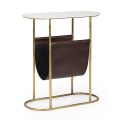Konferenční stolek z oceli a mramoru s koženým stojanem na časopisy - Aretone