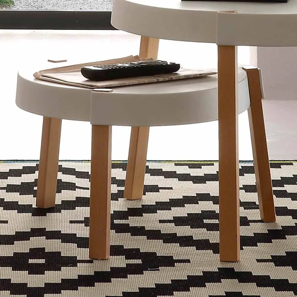 Konferenční stolek v bukovém posezení s bílým polypropylenovým Pineto Viadurini