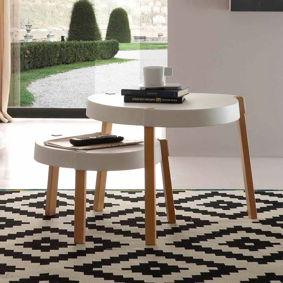 Konferenční stolek v bukovém posezení s bílým polypropylenovým Pineto Viadurini