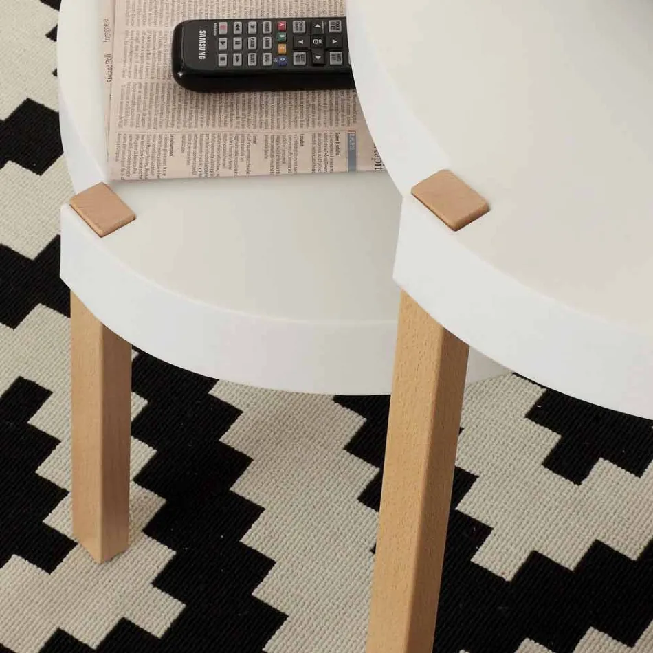 Konferenční stolek v bukovém posezení s bílým polypropylenovým Pineto Viadurini