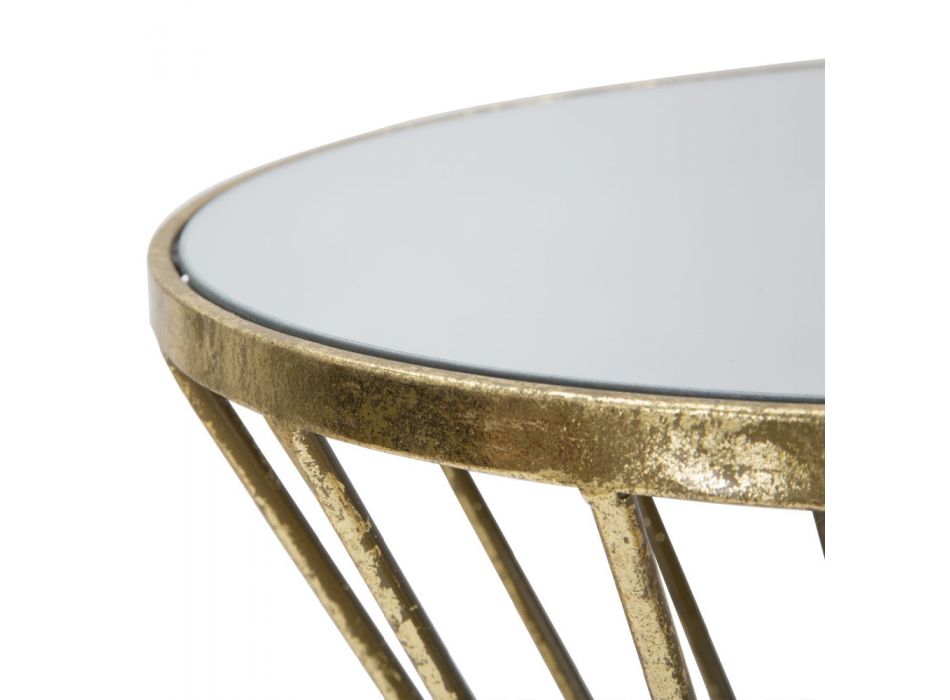 Pozlacený železný konferenční stolek se zrcadlovou deskou - meruňkový Viadurini