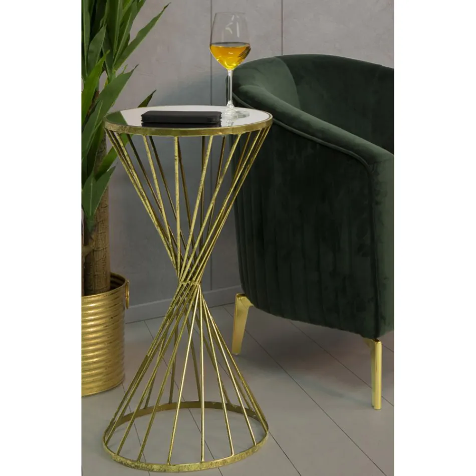 Pozlacený železný konferenční stolek se zrcadlovou deskou - meruňkový Viadurini