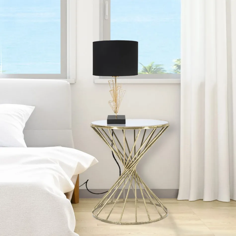 Pozlacený železný konferenční stolek se zrcadlovou deskou - meruňkový Viadurini