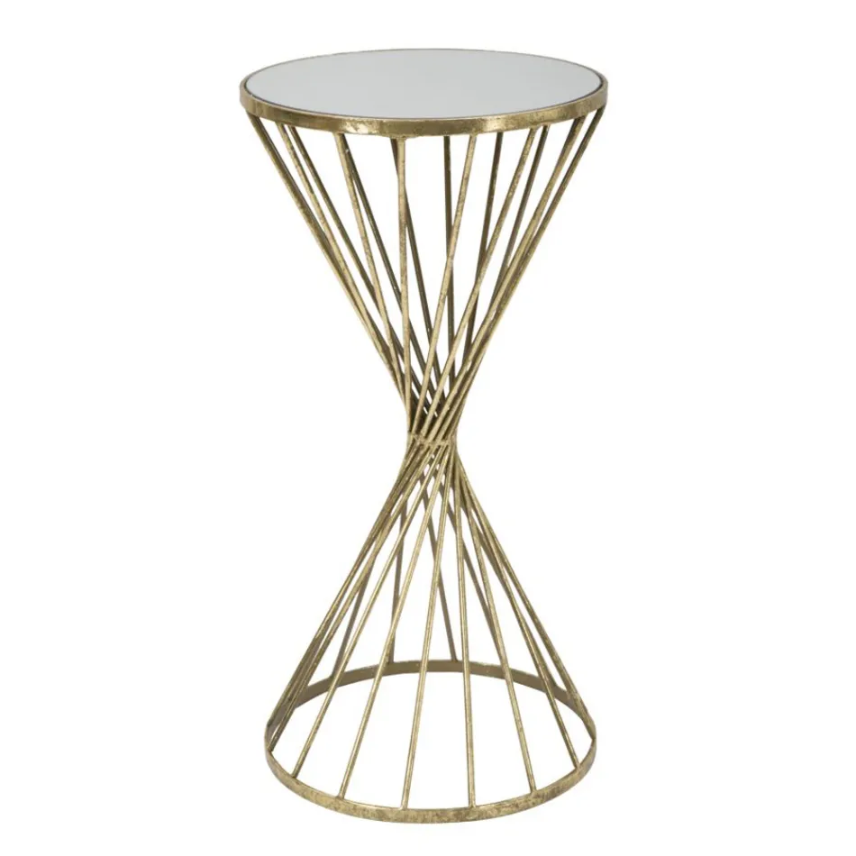 Pozlacený železný konferenční stolek se zrcadlovou deskou - meruňkový Viadurini