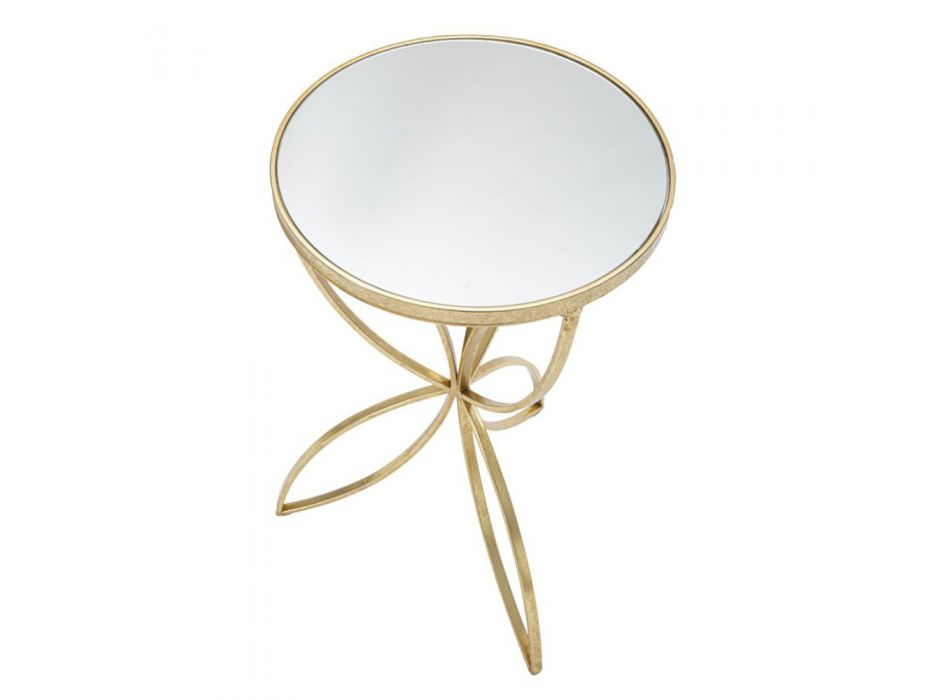 Pozlacený železný konferenční stolek s kulatou zrcadlovou deskou - Umari Viadurini