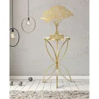 Pozlacený železný konferenční stolek s kulatou zrcadlovou deskou - Umari Viadurini