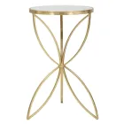 Pozlacený železný konferenční stolek s kulatou zrcadlovou deskou - Umari Viadurini