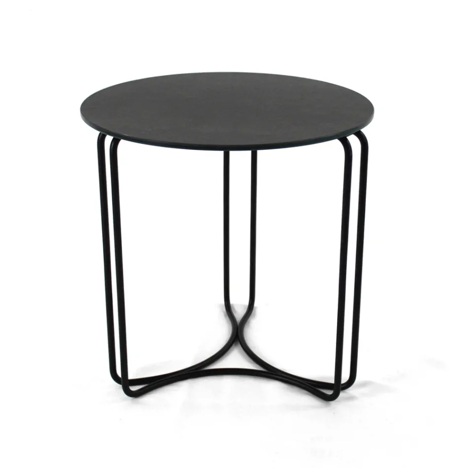 Konferenční stolek z kulaté kameniny a podstavce se 3 půlměsíci Made in Italy - Arepa Viadurini